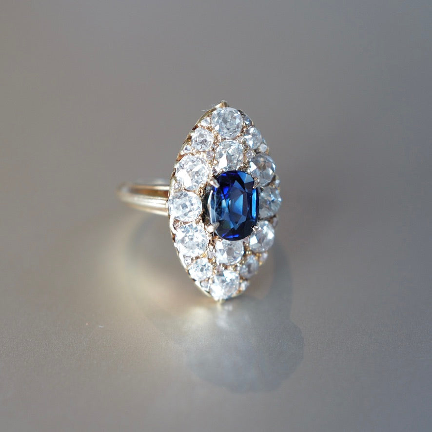 Antique, Edwardian, Diamond & Sapphire Navette Ring