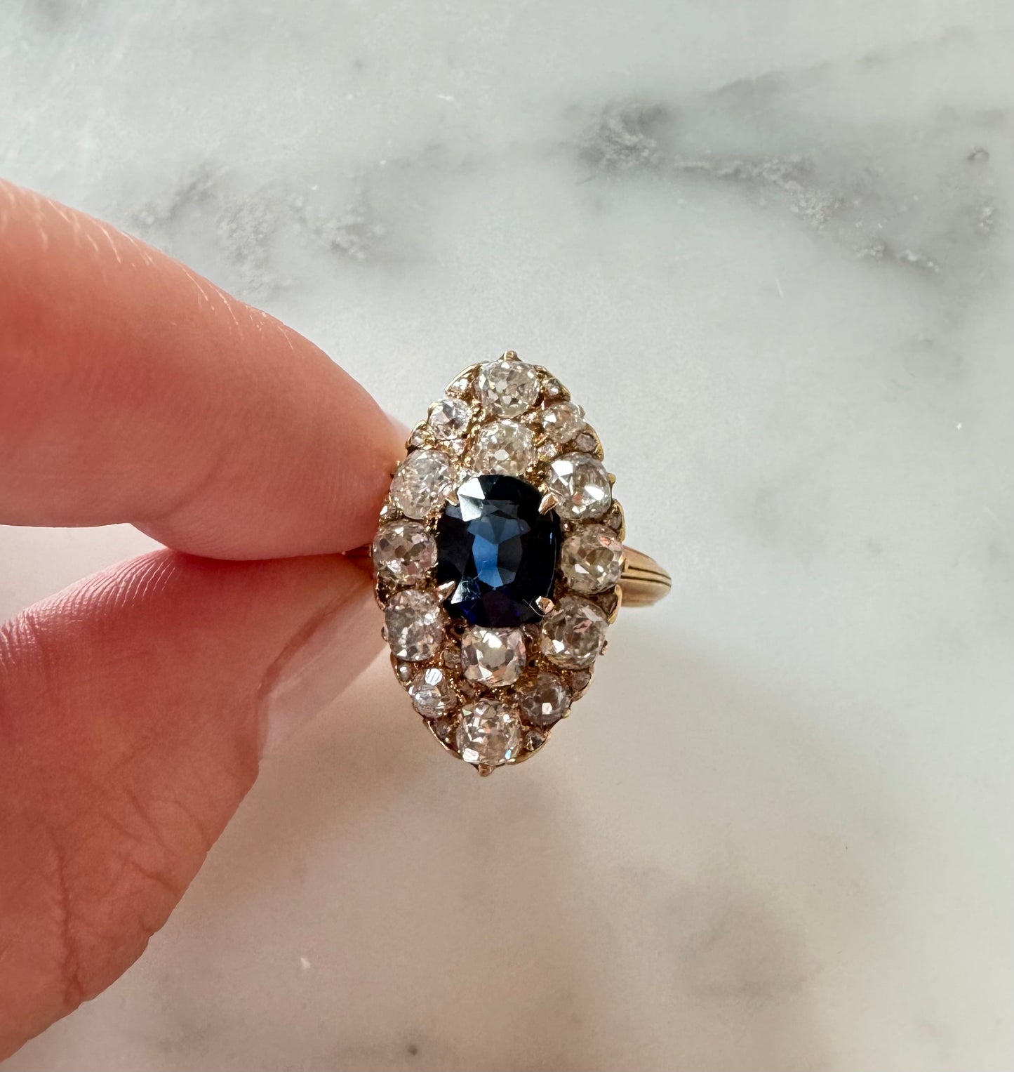 Antique, Edwardian, Diamond & Sapphire Navette Ring