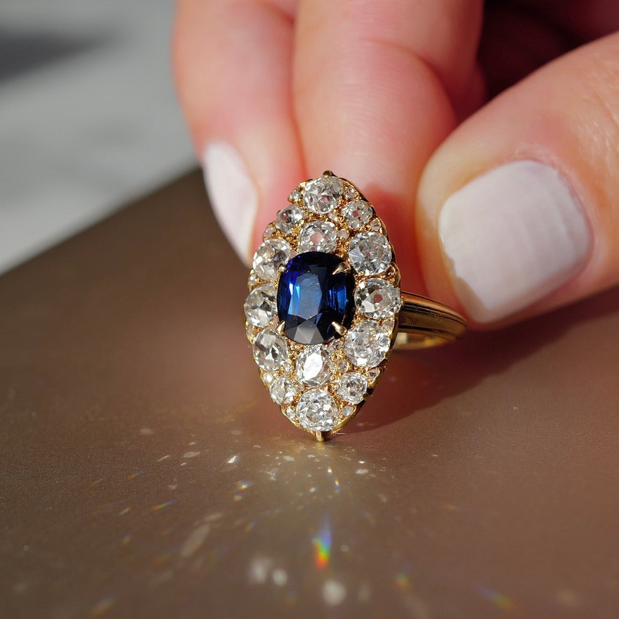 Antique, Edwardian, Diamond & Sapphire Navette Ring