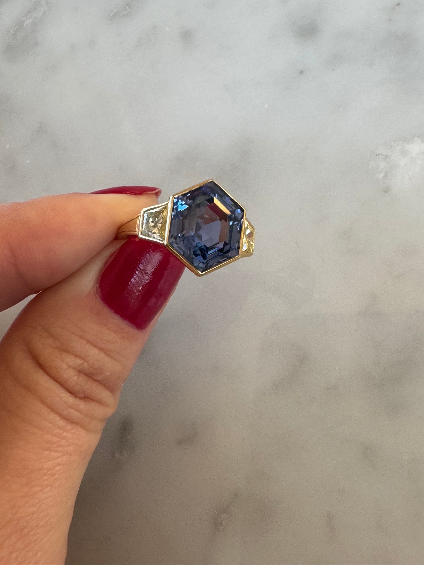 Ceylon Sapphire & Yellow Diamond Ring, by Hancocks of London