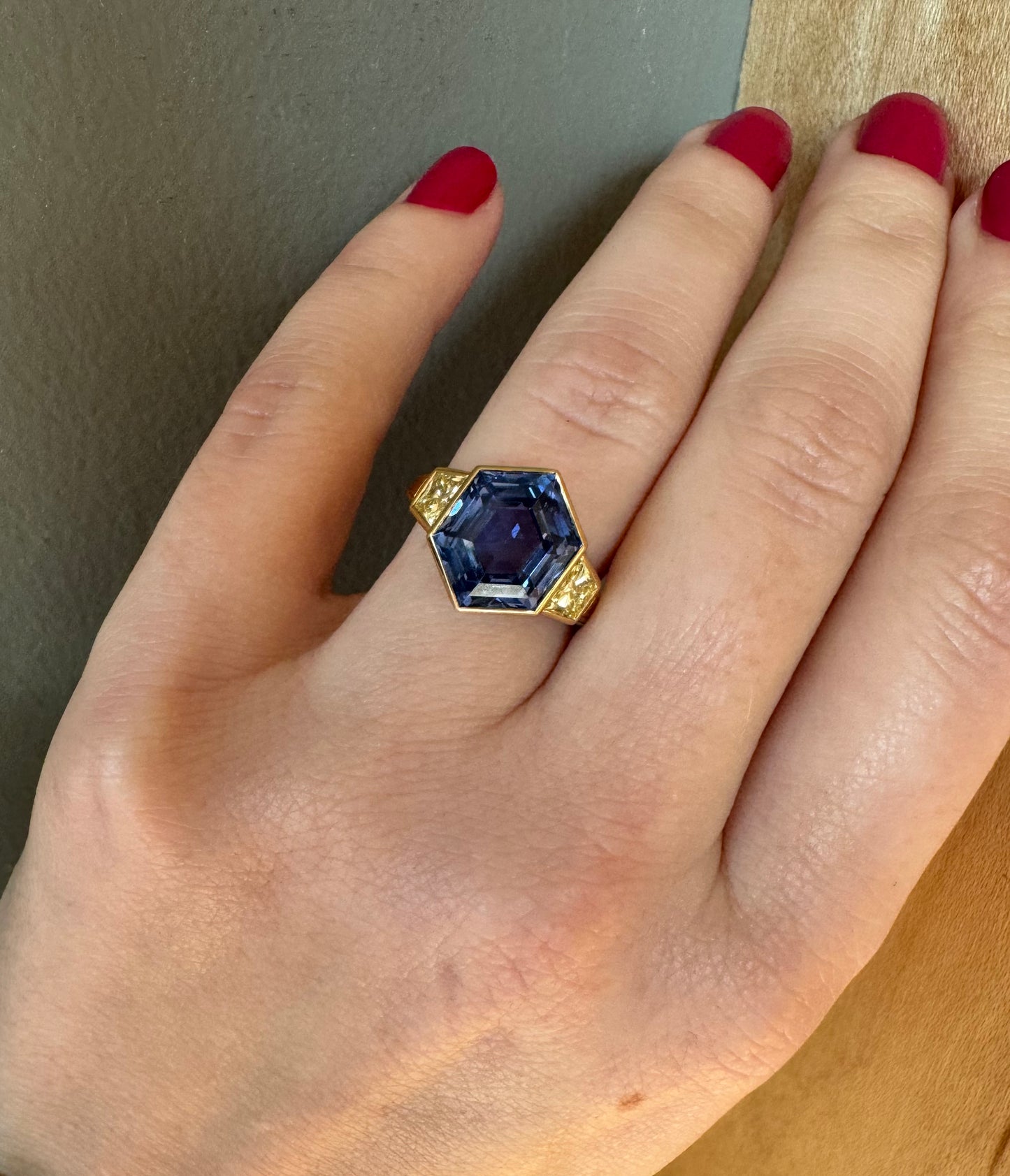 Ceylon Sapphire & Yellow Diamond Ring, by Hancocks of London