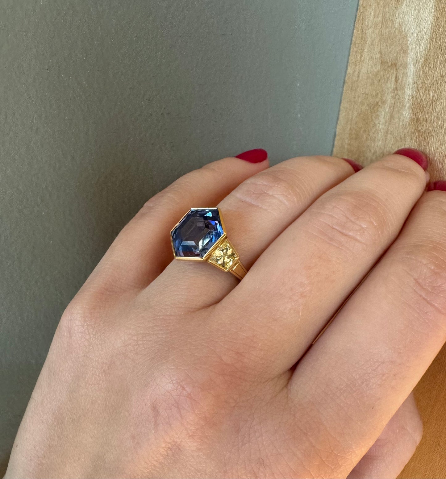 Ceylon Sapphire & Yellow Diamond Ring, by Hancocks of London