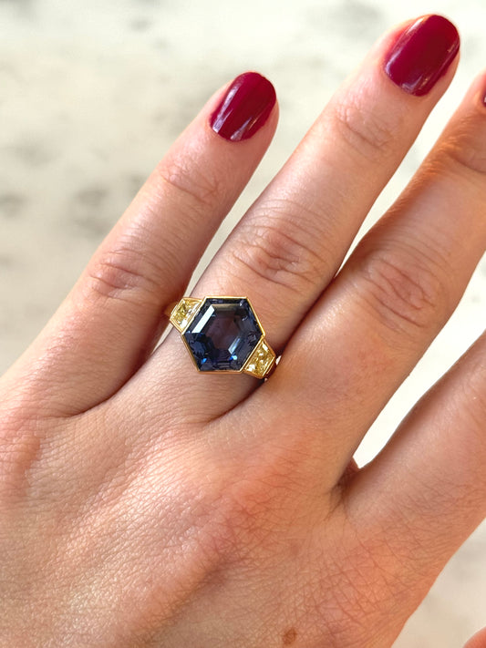 Ceylon Sapphire & Yellow Diamond Ring, by Hancocks of London